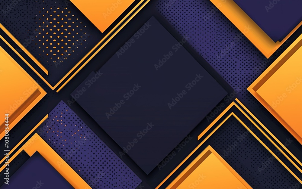 Poster dynamic geometric design featuring layered yellow and blue shapes arranged in an abstract pattern su