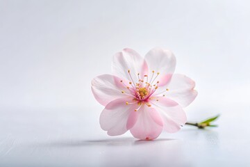 Obraz premium Delicate Pink Cherry Blossom Flower Isolated on a White Background, Capturing the Beauty of Springtime in a Minimalist Style