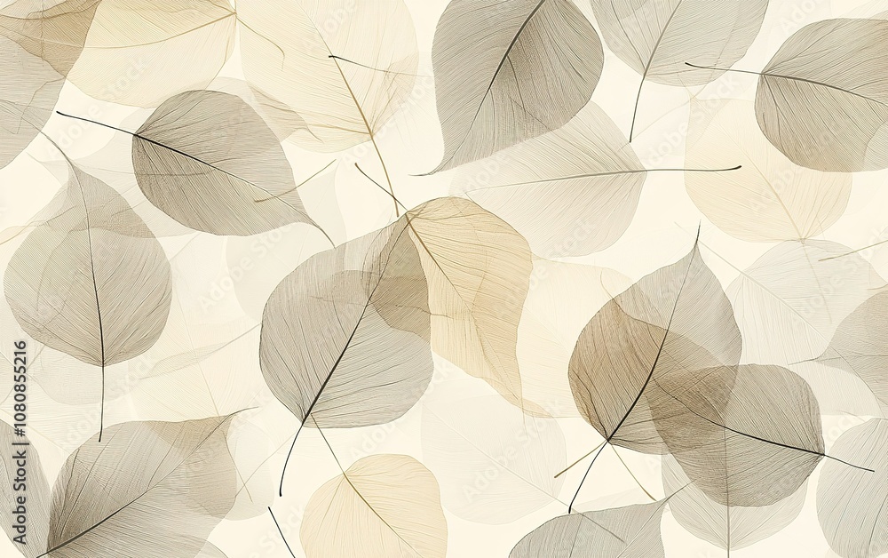 Poster softly layered translucent leaves creating an elegant background pattern in neutral tones for a calm