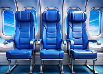 Ergonomic Blue Airplane Seats with Headrests and Seat Belts in an Aircraft Cabin Showcasing Comfort and Style for Passengers Travelling Domestically or Internationally
