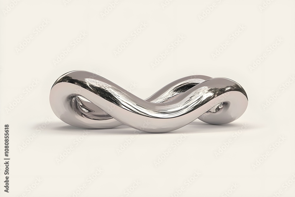 Poster smooth metallic sculpture representing infinity with curved and flowing lines perfect for modern des