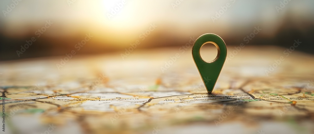 Poster a green map pin is positioned on a map, symbolizing a specific location or destination. concept map 