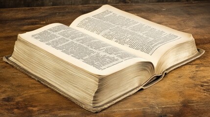 Obraz premium Open Antique Book on Wooden Surface