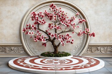 Obraz premium Vintage-style illustration of a garden in spring with flowers in bloom, muted pastel colors and nostalgic design