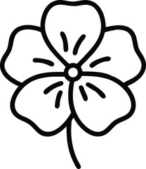 Simple Flower Outline with Five Rounded Petals, Black and white outline illustration of a flower with five rounded petals, a small central dot, and a thin stem, showcasing a minimalistic design.
