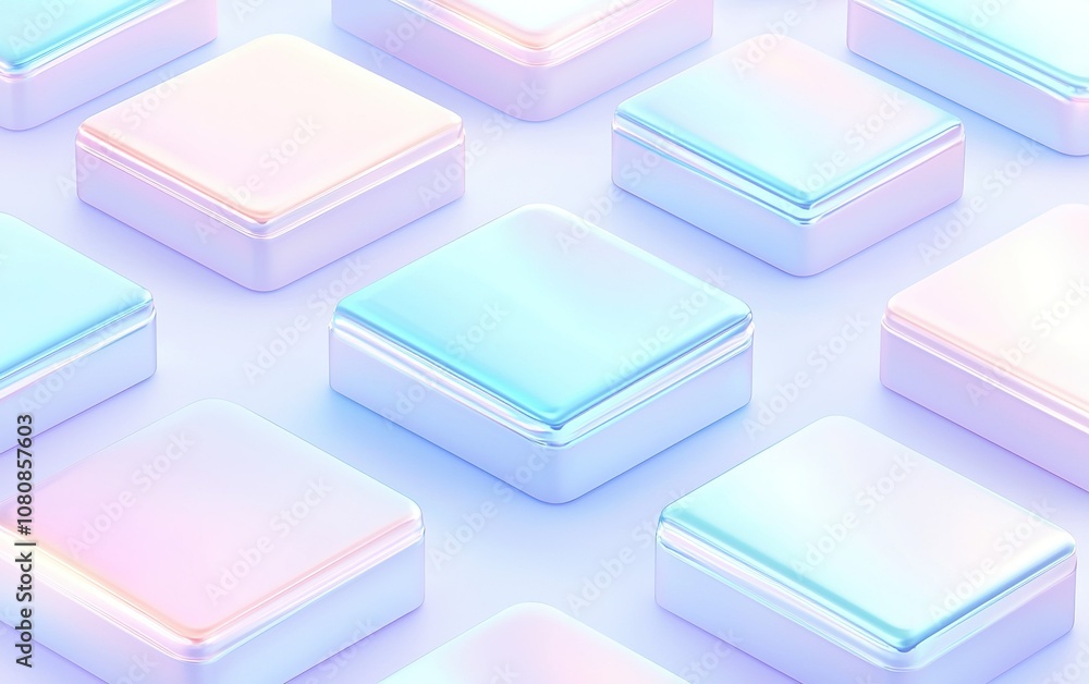Poster colorful translucent boxes arranged in a neat pattern on a soft background, creating a visually capt