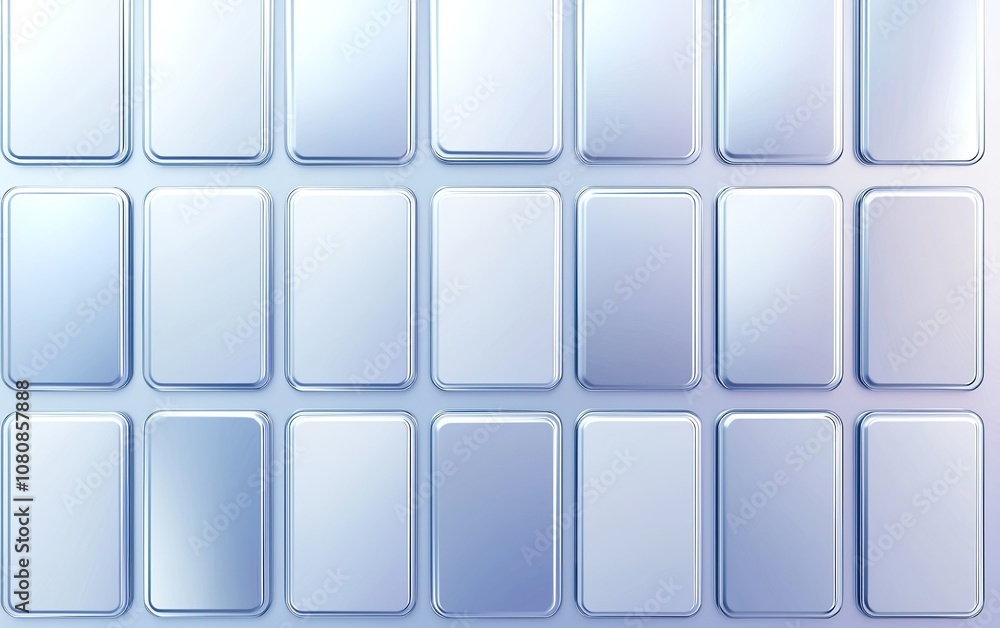 Poster abstract design featuring a grid of reflective rectangular panels in shades of blue, creating a cont