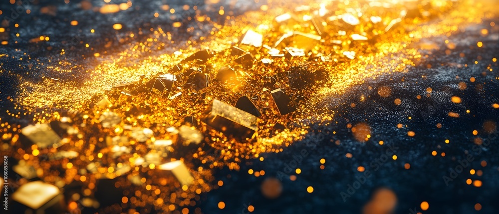 Poster glittering gold dust and shimmering gold bars creating a luxurious and opulent background for financ
