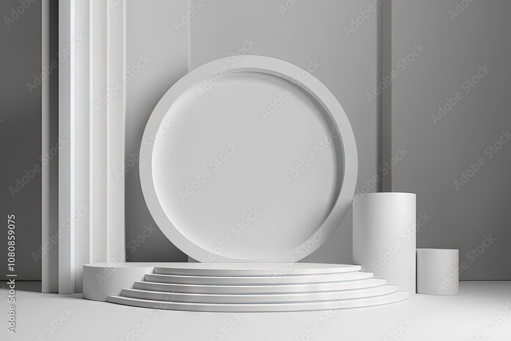 Poster 3d pedestal for a product display. podium scene shot with geometric platform