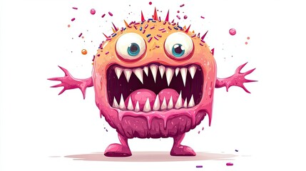 A Pink Monster With Spikes and Sprinkles, Open Mouth, and Two Arms