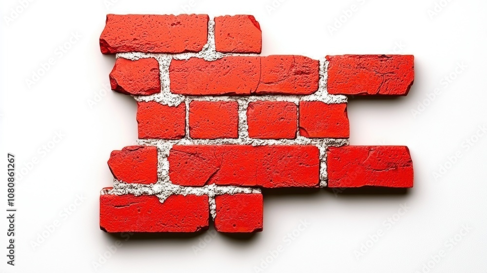 Poster red brick wall fragment isolated on white background, showing texture, color, and unique character o