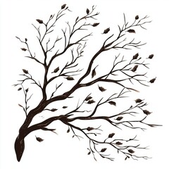 Obraz premium Abstract illustration of a barren tree with twisting branches and sparse leaves, showcasing the beauty of nature during autumn with delicate details and elegance.