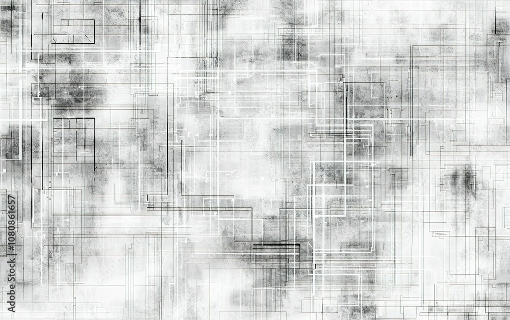 Poster abstract monochrome pattern featuring intricate linear designs and textured background with subtle s