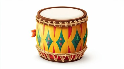 A Colorful Wooden Drum with a Pattern of Green and Red Diamonds