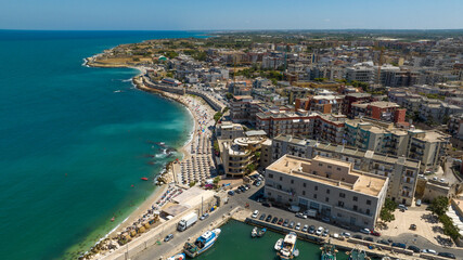 Aerial view of houses, buildings, apartments and roof of Bisceglie, in Puglia, Italy. It is a small town on Mediterranean sea.