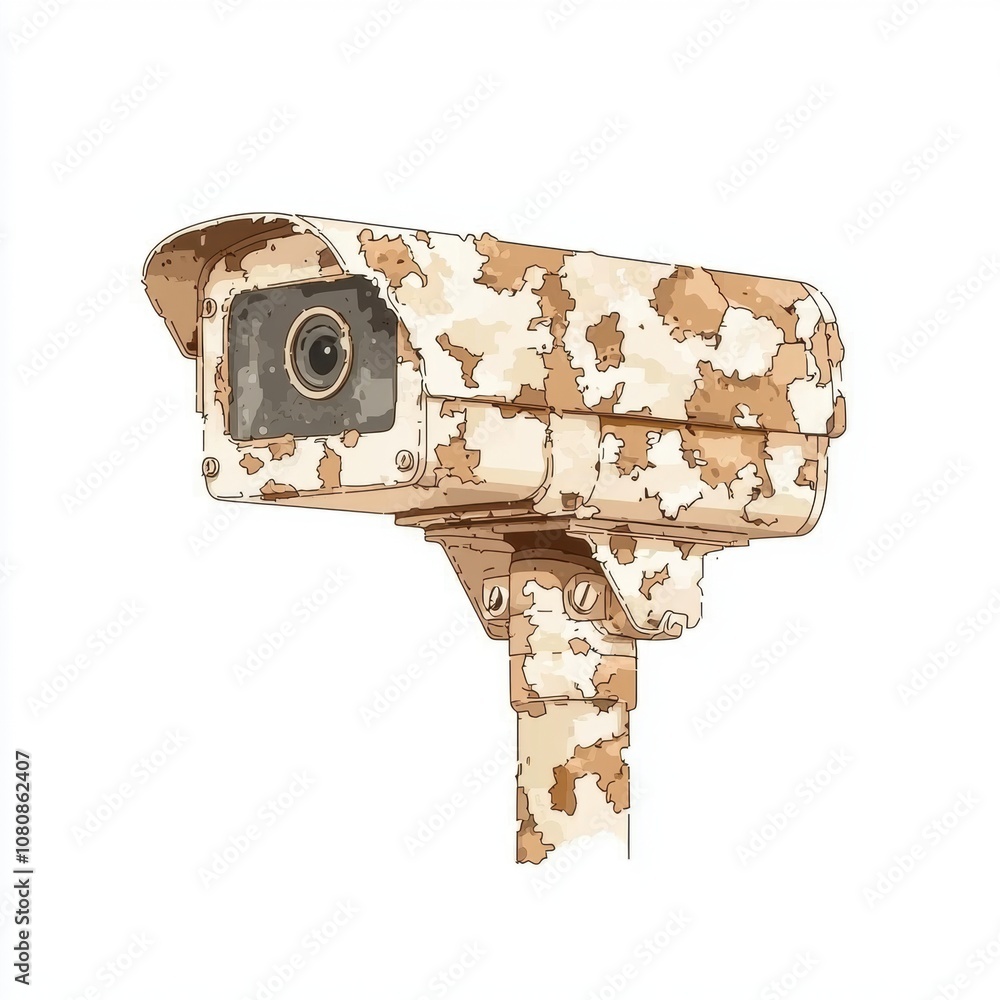 Poster security camera in desert camouflage design for surveillance and monitoring in outdoor environments 