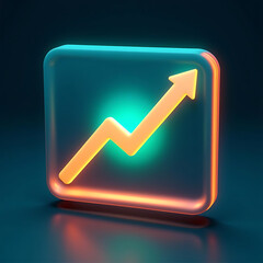 Neon glowing arrow icon on blue background