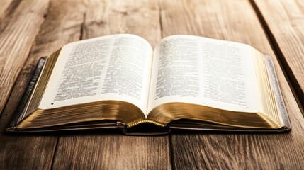 Fototapeta premium Open Bible on a Wooden Table