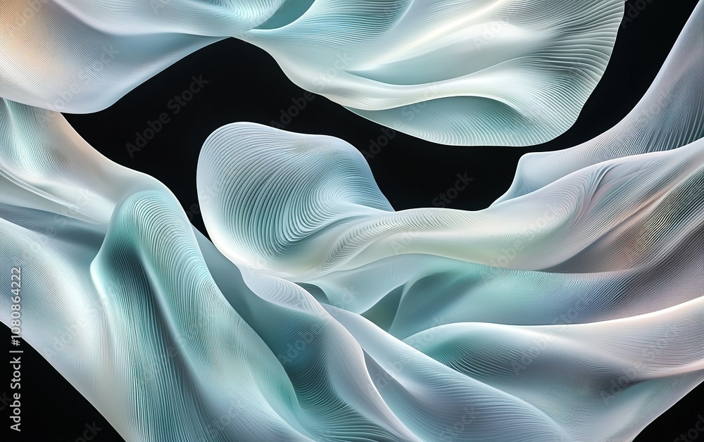 Poster translucent fabric drapes gracefully to create a flowing and ethereal composition against a dark bac