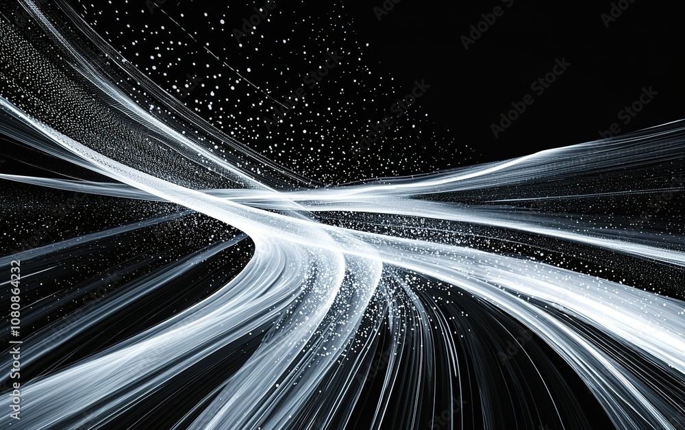 Poster Dynamic swirling light patterns create a mesmerizing visual effect against a black background during a digital art creation process