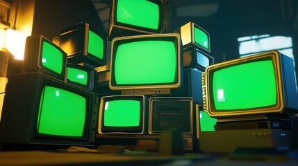Vintage Televisions with Green Screens