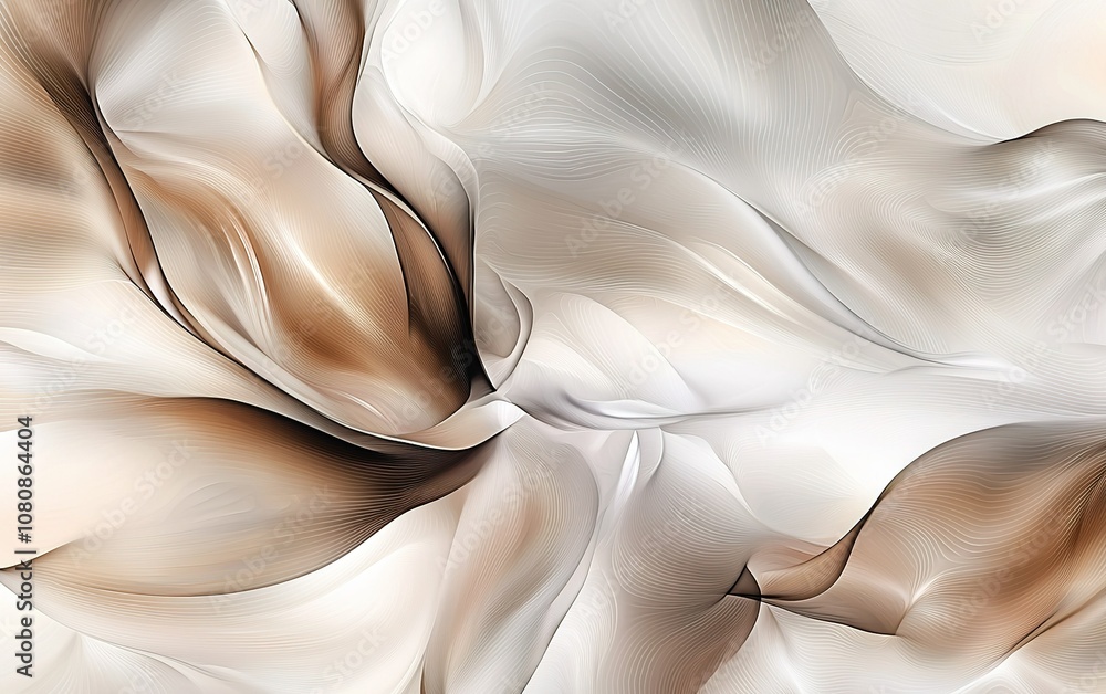Poster elegant abstract waves in neutral tones flowing gracefully, creating a soft and soothing visual expe