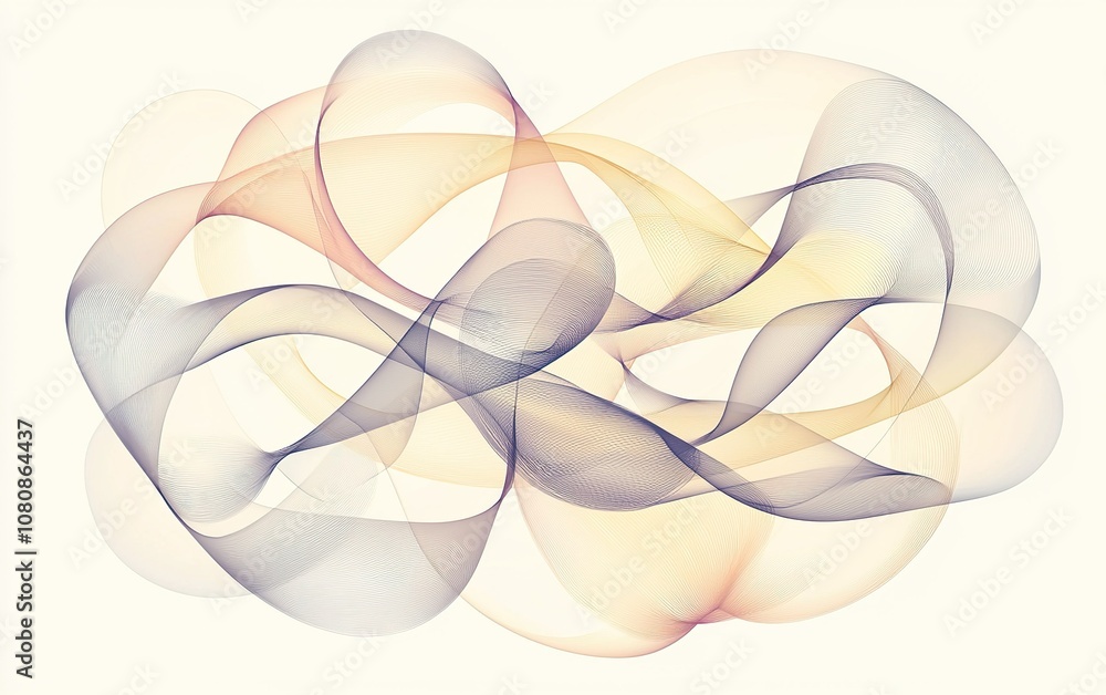 Poster abstract art display featuring flowing curves and soft colors in a delicate, intertwined formation o