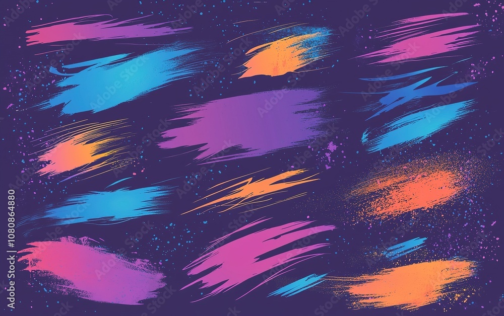 Poster colorful paint strokes on a dark background showing abstract artistic expressions in various vibrant