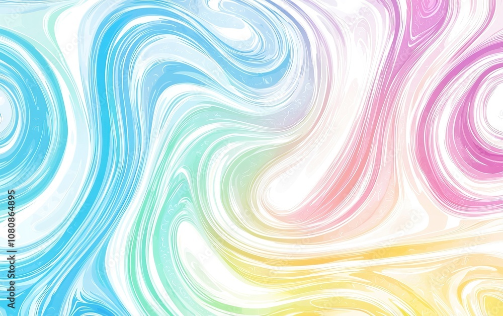Poster colorful abstract swirl patterns with blue, pink, and yellow tones creating a vibrant visual effect 