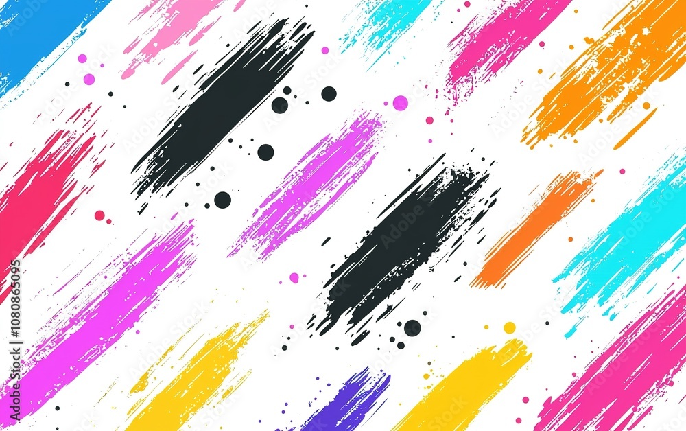 Poster abstract colorful brush strokes creating a vibrant and dynamic background with splashes and dots in 