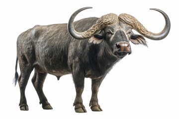 Fototapeta premium A large black buffalo with long horns.