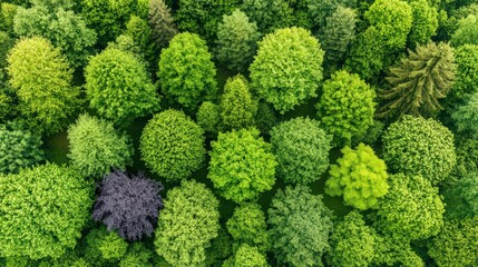 Fototapeta premium Aerial View of Lush Green Forest Canopy with Diverse Trees Highlighting the Importance of Carbon Management in International Environmental Agreements