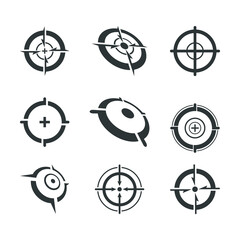 Fototapeta premium Set of Nine Target Vector Icons in Black and White