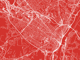 Christmas Map of Albany New York, USA in Snowy White on Festive Red Background.