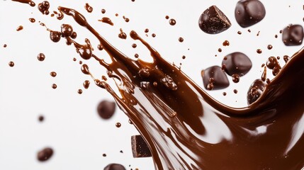 Fototapeta premium Chocolate Splashes and Droplets Against a White Background
