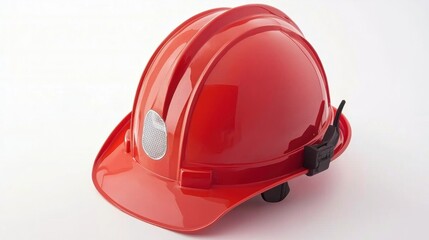 Fototapeta premium Bright Red Safety Helmet for Construction and Industrial Work Settings, Featuring Adjustable Straps and Lightweight Design for Comfort and Protection