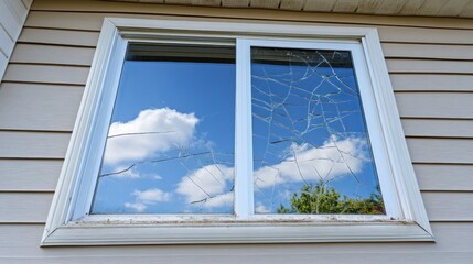 Broken Window with Sky Reflection