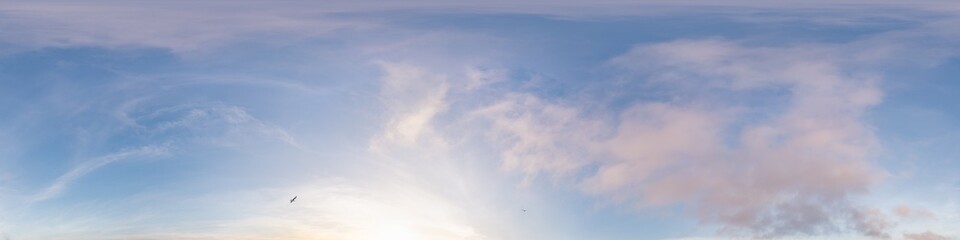 Sky 360 panorama - Bright blue sky filled with fluffy white Cumulus clouds. Seamless hdr spherical 360 panorama. Sky dome sky replacement for aerial drone 360 panoramas. Weather and climate change