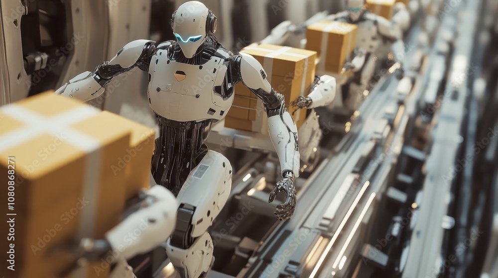 Poster robots moving packages through a complex network