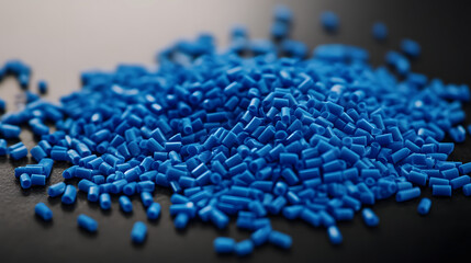 Fototapeta premium Blue Plastic pellets Background Close-up Plastic granules Polymer plastic beads resin polymer