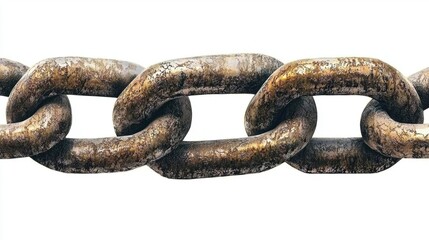 Fototapeta premium A Close-Up View of a Rusty Metallic Chain Link Showcasing Detailed Texture and Weathering Patterns Against a White Background