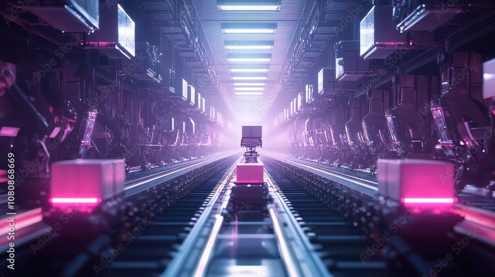 Poster robots moving packages through a complex network of conveyor belts