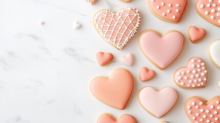 Obraz premium Romantic valentine's dinner surprise heart-shaped cookies decorated with va standard in a cozy home setting for your anniversary celebration