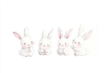 Obraz premium Cute and Adorable Cartoon Bunnies with Soft Features in Light Pastel Colors Perfect for Children's Illustrations or Playful Backgrounds
