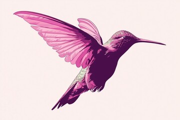 Obraz premium Vibrant Pink Hummingbird Illustration with Detailed Plumage and Graceful Wings, Perfect for Nature-themed Designs and Eco-friendly Projects
