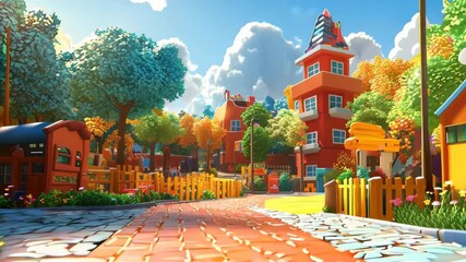 Bring to life a 3D animated schoolyard filled with quirky characters and vibrant colors in the backdrop Video