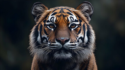 Fototapeta premium Close-up Portrait of a Tiger with Striking Yellow Eyes - Realistic Animal Illustration