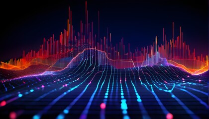 Naklejka premium A dynamic graph with fluctuating data points in vibrant colors, symbolizing real-time AI data analysis