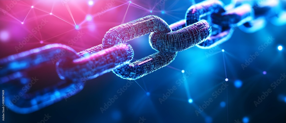Aufkleber a close-up of a digital chain link, symbolizing blockchain technology and interconnectedness in a fu