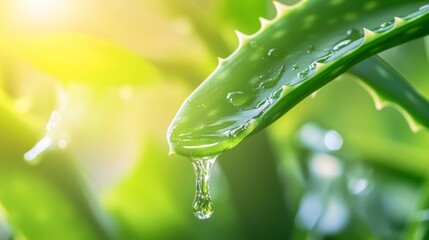 Aloe Vera Leaf with Droplet of Gel: Nature's Healing Touch